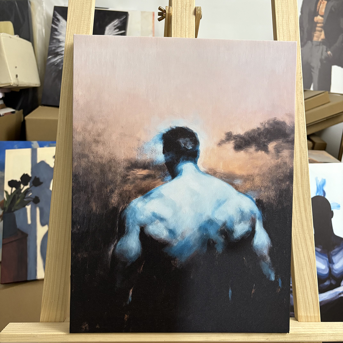 肌肉男背影装饰画背挂画喷绘油画卧室男体工作室艺术画框电表箱