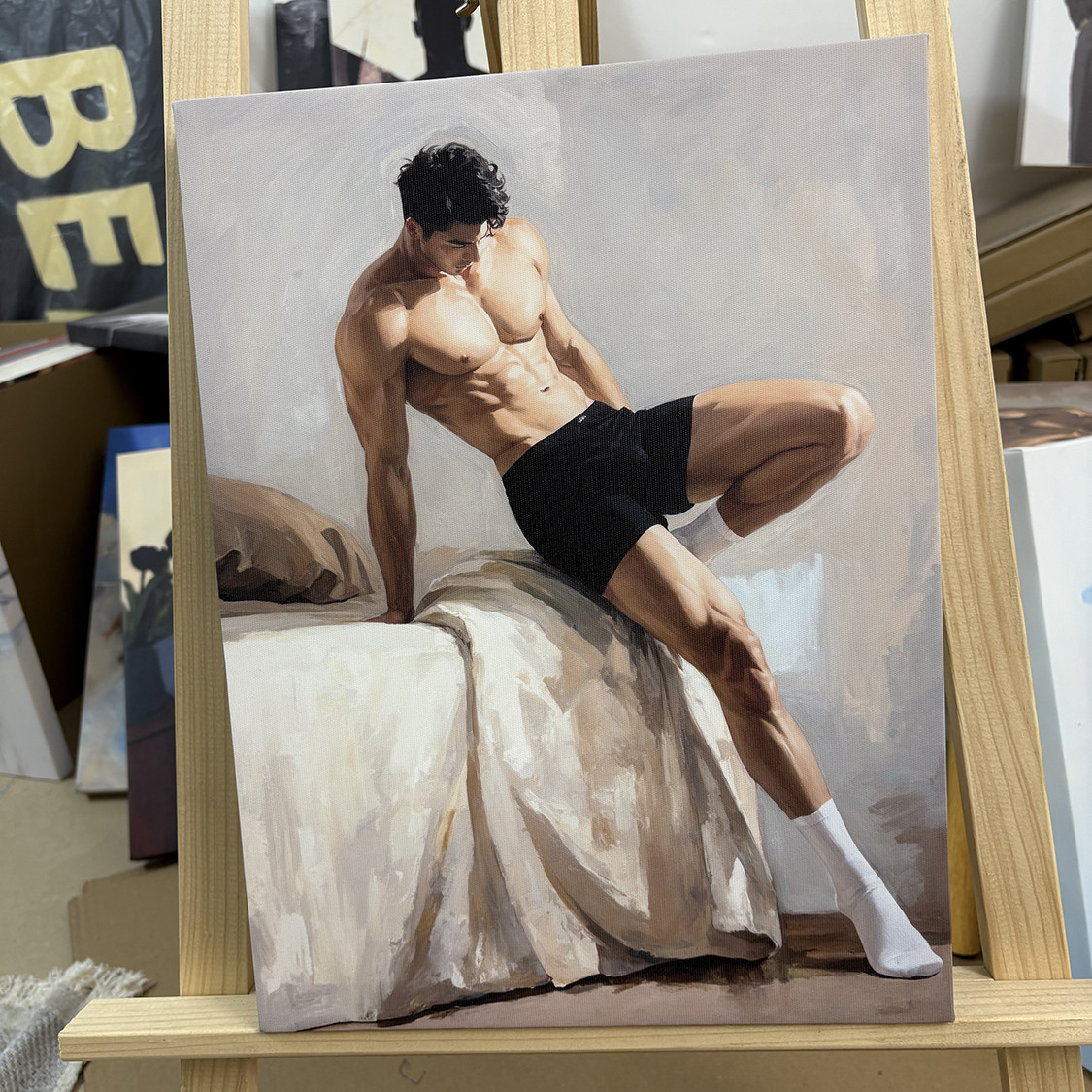 肌肉男健体白袜装饰画挂画高清微喷油画卧室靠墙客厅卧室挂画