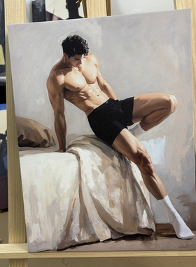 肌肉男健体白袜装饰画挂画高清微喷油画卧室靠墙客厅卧室挂画