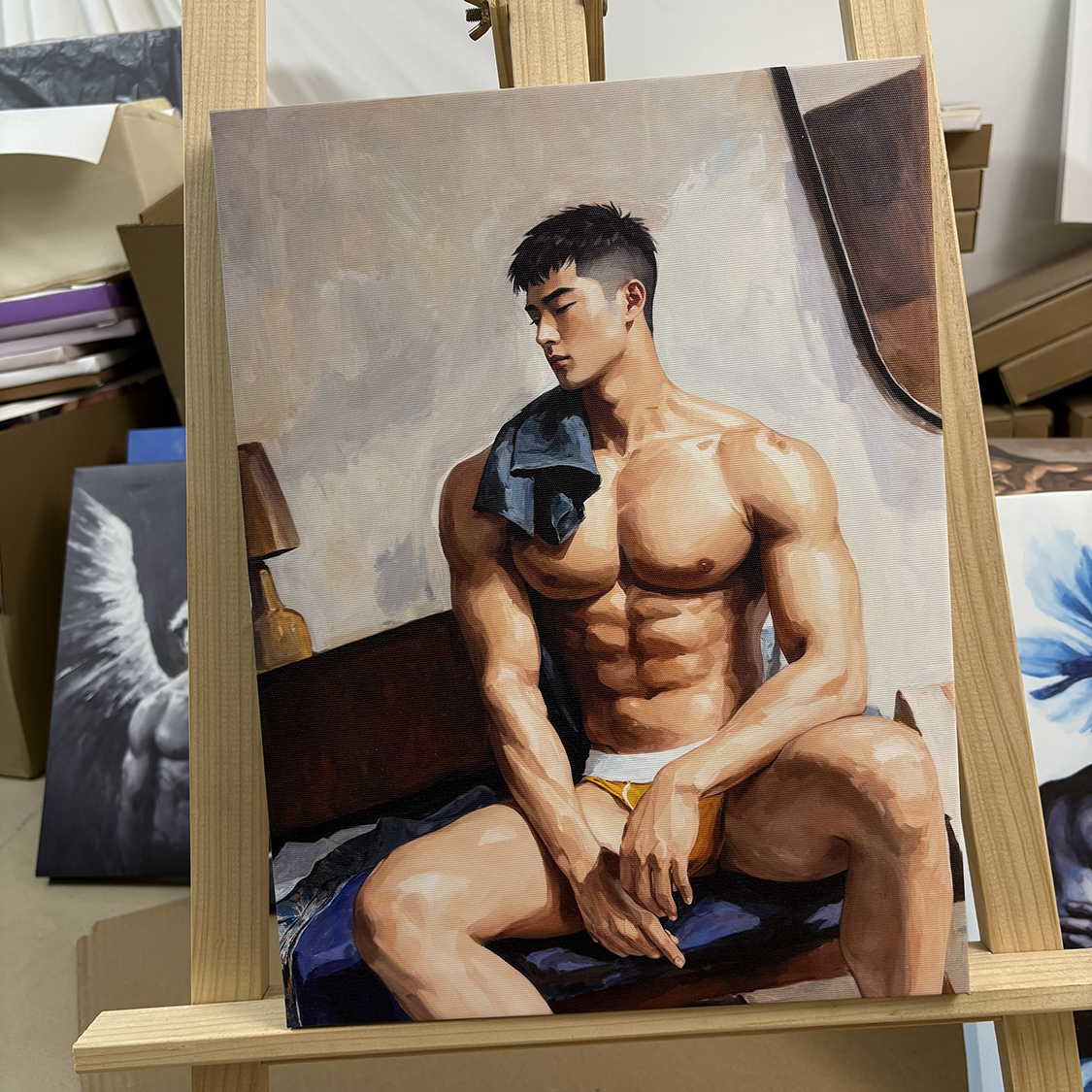 肌肉男装饰画古铜挂画喷绘油画卧室男体工作室艺术画框电表箱