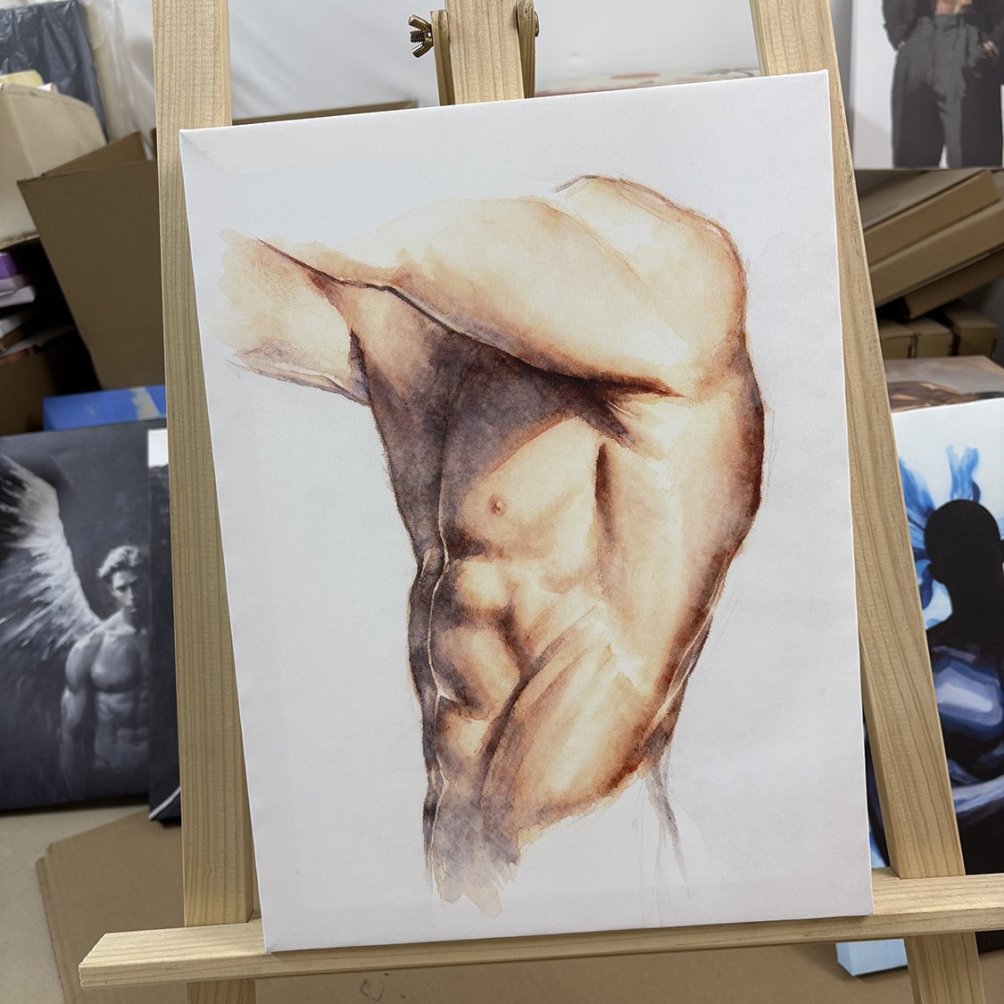 肌肉男性感腹肌水彩装饰画挂画喷绘画卧室男体工作室艺术画框