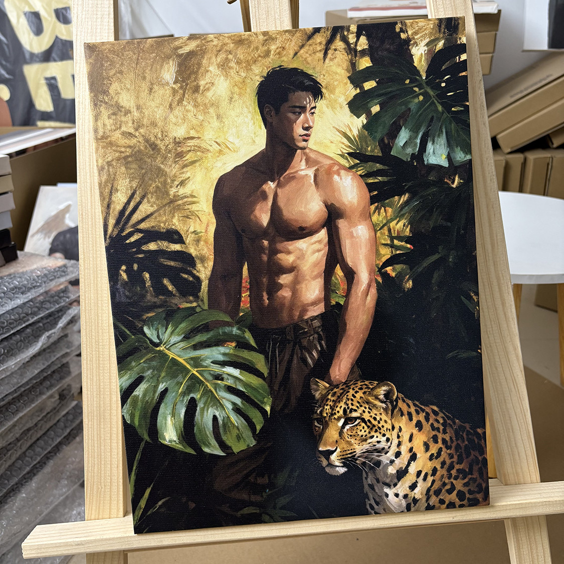 肌肉男雨林花豹装饰画挂画喷绘油画卧室靠墙男体工作室艺术画框,家居饰品,现代装饰画,淘宝优惠券,粉丝福利购,淘宝优惠卷