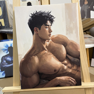 肌肉男休息装饰画挂画喷绘油画卧室靠墙男体工作室画框艺术