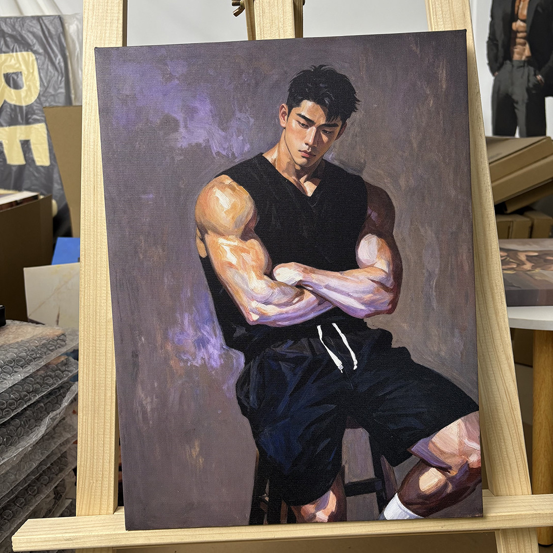 肌肉男体育生装饰画写真挂画喷绘油画卧室男体工作室艺术画框