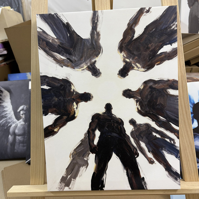 肌肉男俯视装饰画壮汉挂画喷绘油画卧室男体工作室艺术画框电表箱