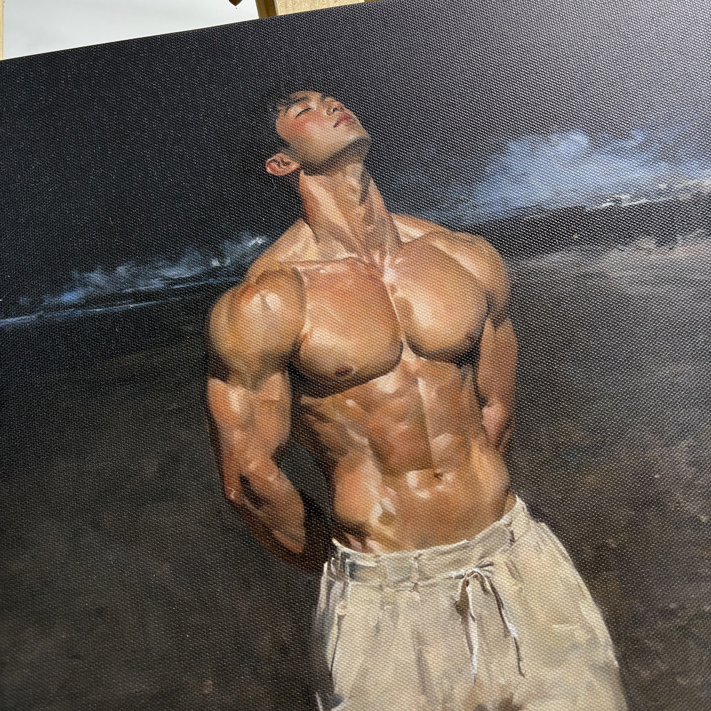 幕下沙滩肌肉男性油画装饰画写实力量感人像挂画公寓艺术背景墙画