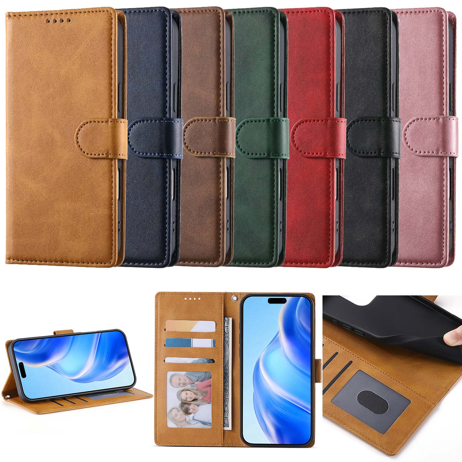 适用苹果 Air/12/13/14 Promax iPhone PlusX/XR/7/8/16/15 Pro/17 小牛纹 纯色商务款 手机套 翻盖式防摔