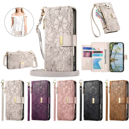 适用三星 Galaxy A17/A37/A57/A15/A36/S25/S24 Ultra/A16/A35/A55/A25 花与叶 压花 翻盖手机套 保护套 防摔