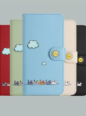 适用谷歌 google 7/7A/6A/7Pro/Pixel 8/8Pro/8A/9 Pro XL 卡通猫 翻盖式手机皮套 保护壳 防摔可爱日韩