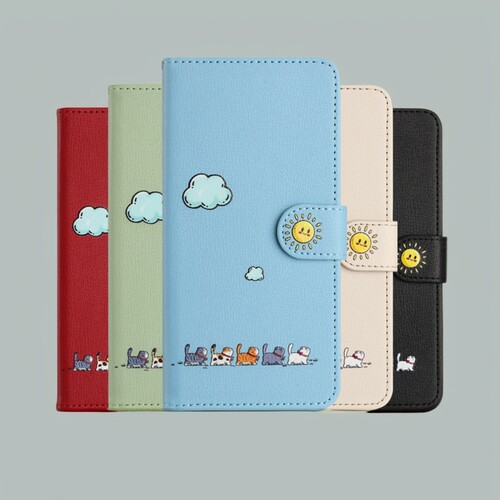 适用谷歌 google 7/7A/6A/7Pro/Pixel 8/8Pro/8A/9 Pro XL 卡通猫 翻盖式手机皮套 保护壳 防摔可爱日韩