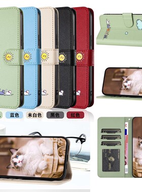 适用OPPO A16/A56/A79/Find X3/A93/A54/A57/A17/A18/A78/A3 Pro卡通猫 翻盖式手机皮套 保护壳 防摔可爱日韩