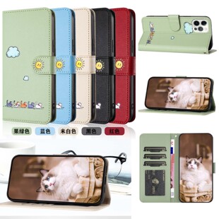 S25 A14 A35 A15 适用三星 A36 A16 卡通猫 A34 A17 S24 S23 防摔可爱日韩 翻盖手机皮套保护壳 A53 galaxy