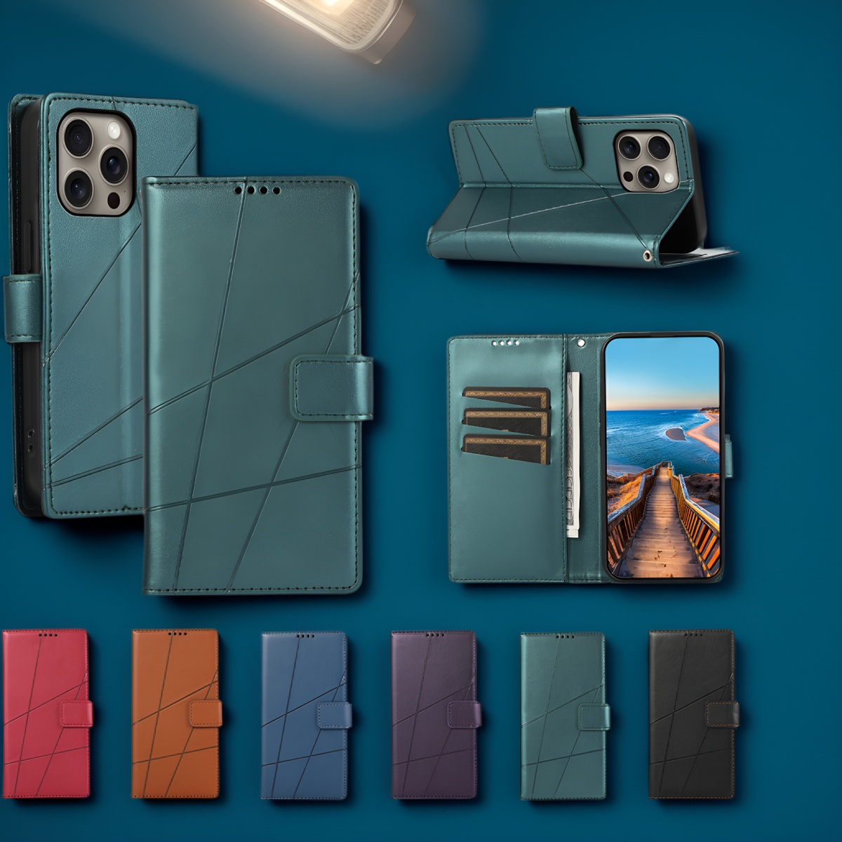 适用三星 Galaxy A14/A15/A34/A54/A53/M55/M62/A22/A52/A35/A55/A36/A56 皮纹压线 纯色商务款 翻盖式防摔