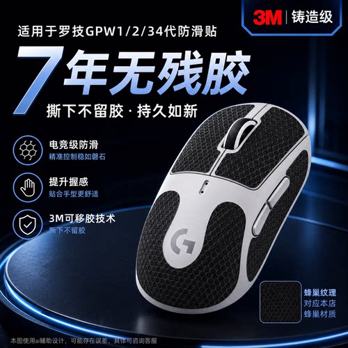 适用罗技狗屁王GPW1/2/3/4/5代鼠标防滑防汗贴3M贴纸全包吸汗贴膜