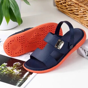 夏季天然橡胶越南拖鞋男士软底不磨脚贴合脚感凉鞋中年平跟沙滩鞋