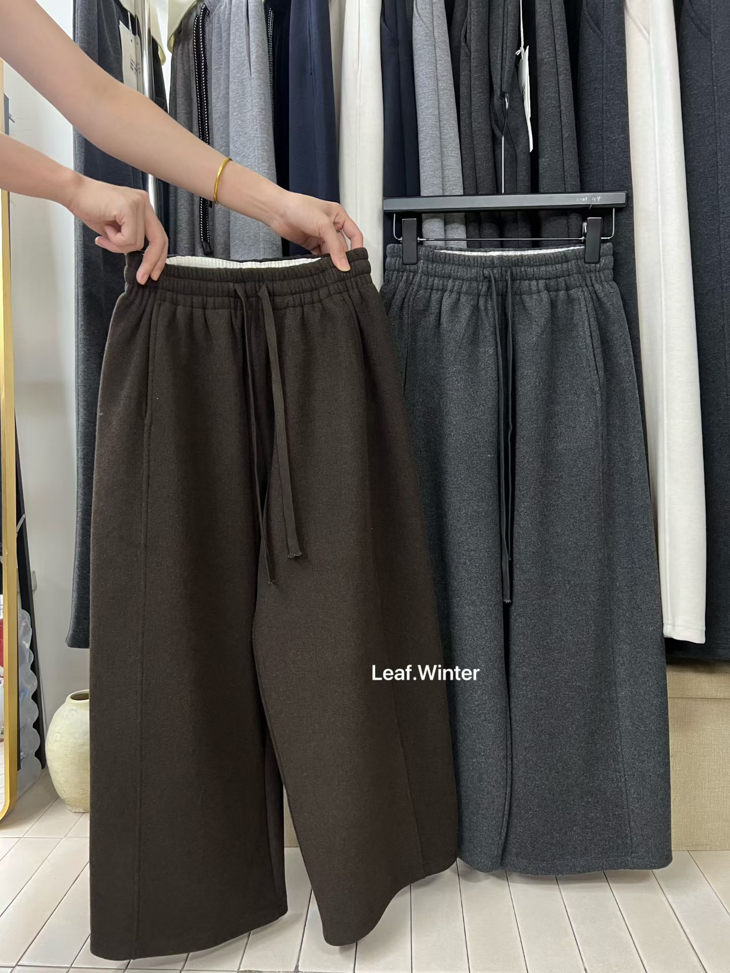 Leaf叶子2025秋冬新款加绒韩版宽松显瘦百搭休闲裤女高腰直筒裤女