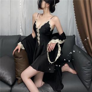 外袍家居服套装 维多宫廷风复古性感公主秘密睡裙胖蕾丝边开衫 女