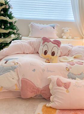 罗兰秋冬季高端牛奶绒卡通四件套少女孩房间加厚加绒保暖被套