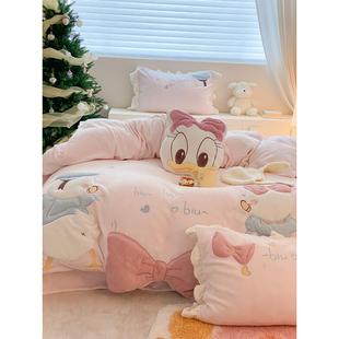 罗兰秋冬季 高端牛奶绒卡通四件套少女孩房间加厚加绒保暖被套