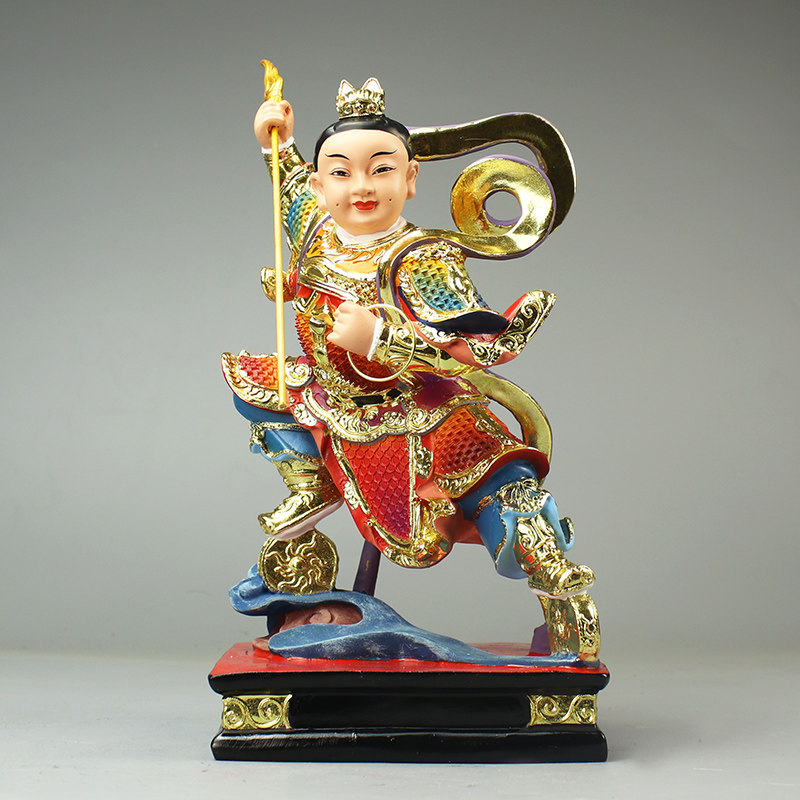 中坛元帅哪吒三太子神像护法神家用彩绘客厅佛堂树脂摆件12寸塑像