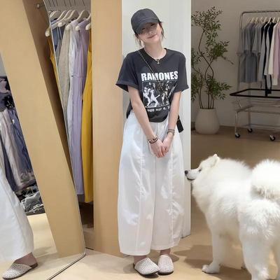 套装夏女2025新款韩版宽松印花短袖T恤高腰显瘦休闲阔腿裤两件套