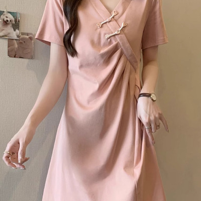 大码女装国风短袖连衣裙