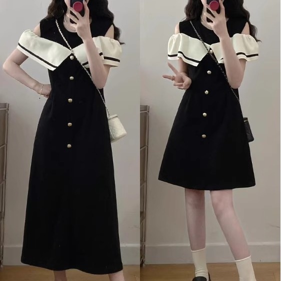 大码时尚设计感露肩连衣裙女夏季