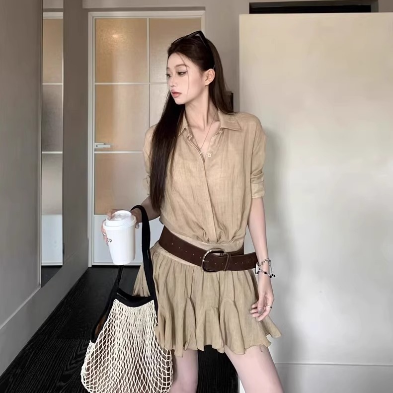 夏季复古气质衬衫连衣裙女