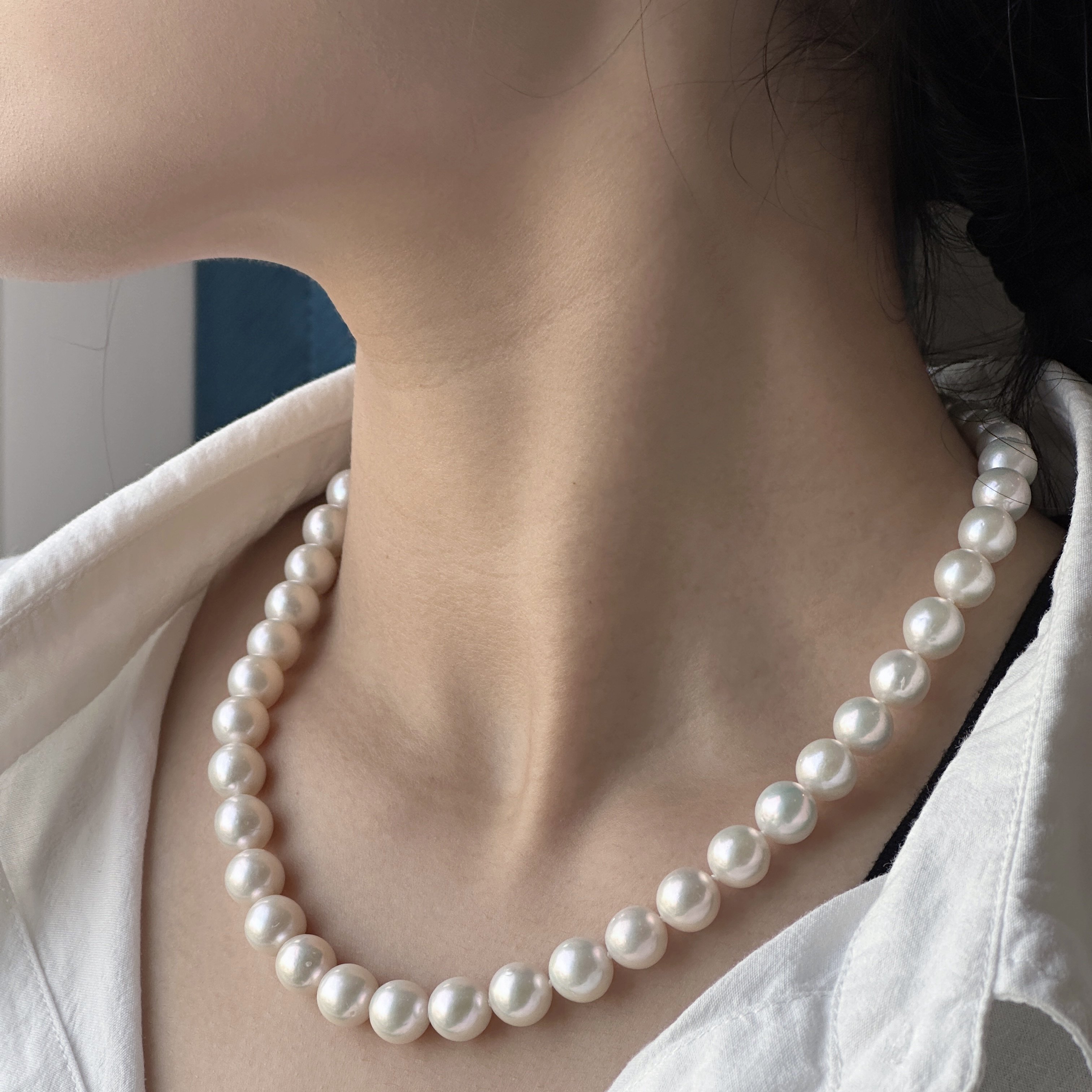 天然淡水珍珠 妈妈链女近正圆强光珍珠串链爱迪生送礼物 诸暨珍珠