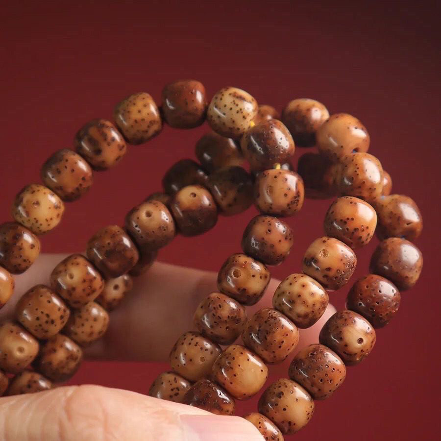 星月菩提子陈籽老籽虎皮纹玉化料子桶珠108颗佛珠念珠手链