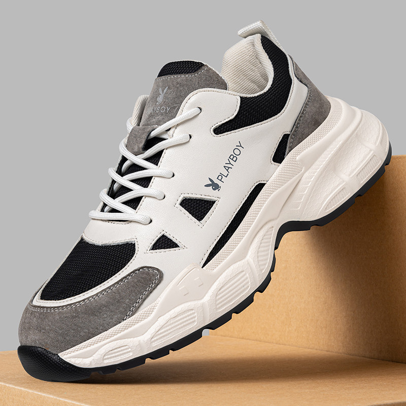 花花公子男鞋秋冬季新款皮面透气运动休闲鞋防滑耐磨厚底潮跑步鞋