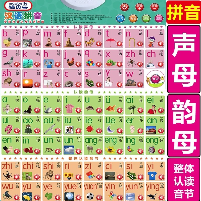 小学一年级的26个拼音字母表儿童拼音有声挂图全套一年级笔画认读