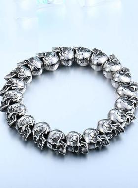 个性骷髅头手链霸气朋克男士骷髅头串珠子弹力绳手链嘻哈手环