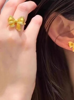 蝴蝶结戒指镀金色女友礼物百搭