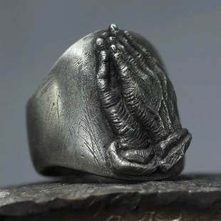 欧美个性设计复古祈祷之手戒指 ins风夜店霸气戒指指环