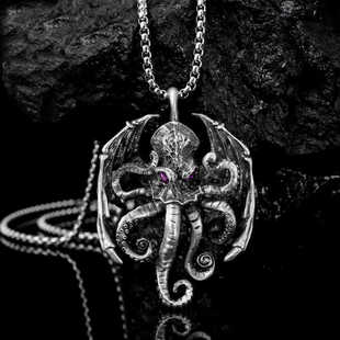 克苏鲁诡秘神话吊坠项链 克总配饰小众个性章鱼挂坠饰品嘻哈项链