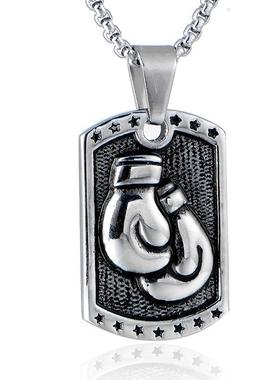 美式简约拳击手套摇滚项链 小众百搭个性拳击挂坠链子男潮人项链