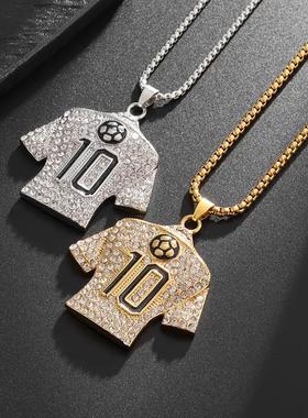 嘻哈饰品钛钢镀金镶钻吊坠项链