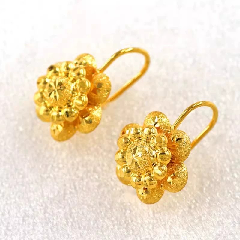 轻奢高级感太阳花女士耳勾复古黄金色圆花形耳坠送妈妈送朋友饰品