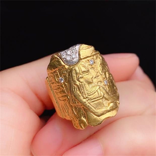 中古回流金色雕刻法老戒指 高端小众设计欧美气质复古指环首饰
