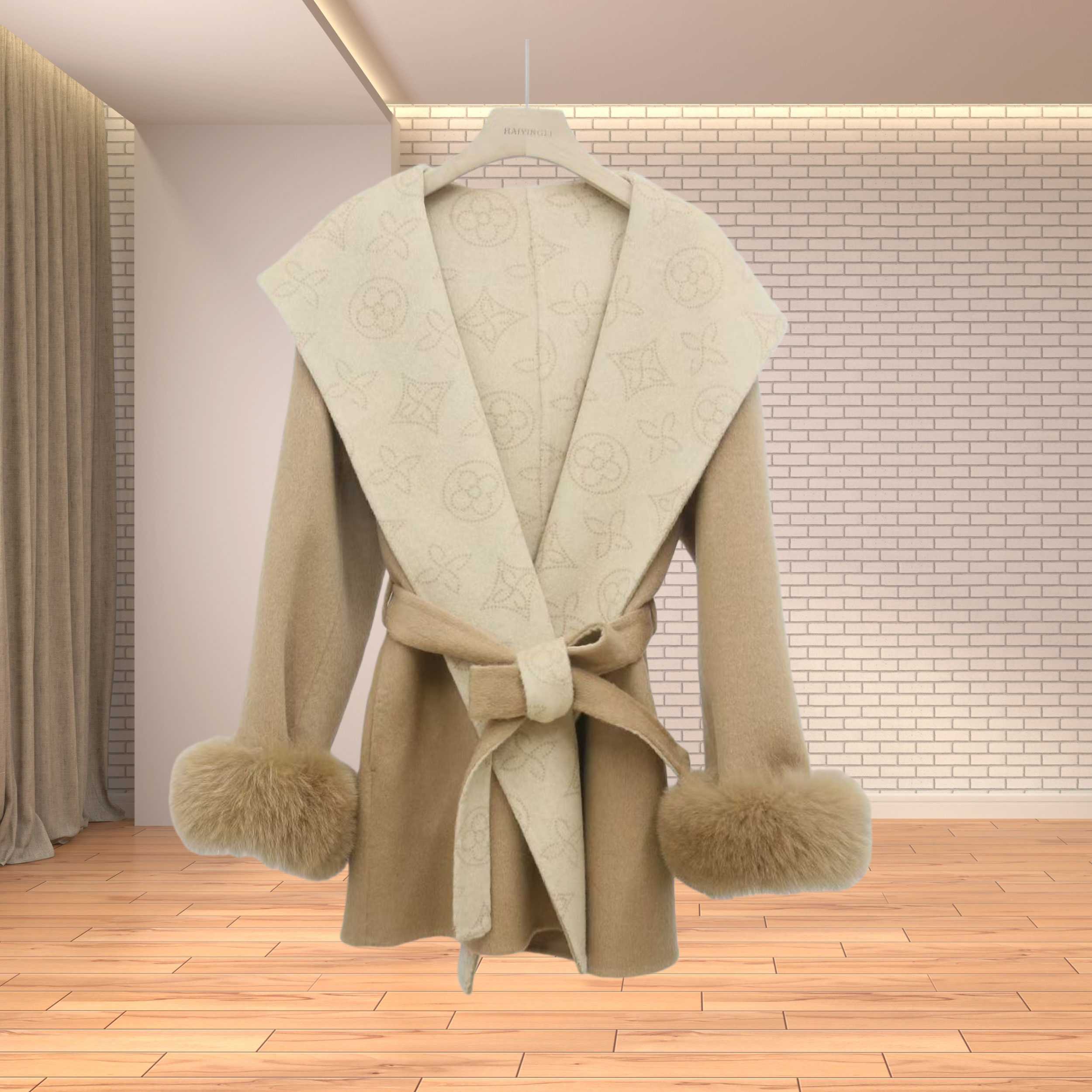 AB面双色可脱卸狐狸毛中长款羊毛大衣 女连帽H版型通勤休闲呢外套