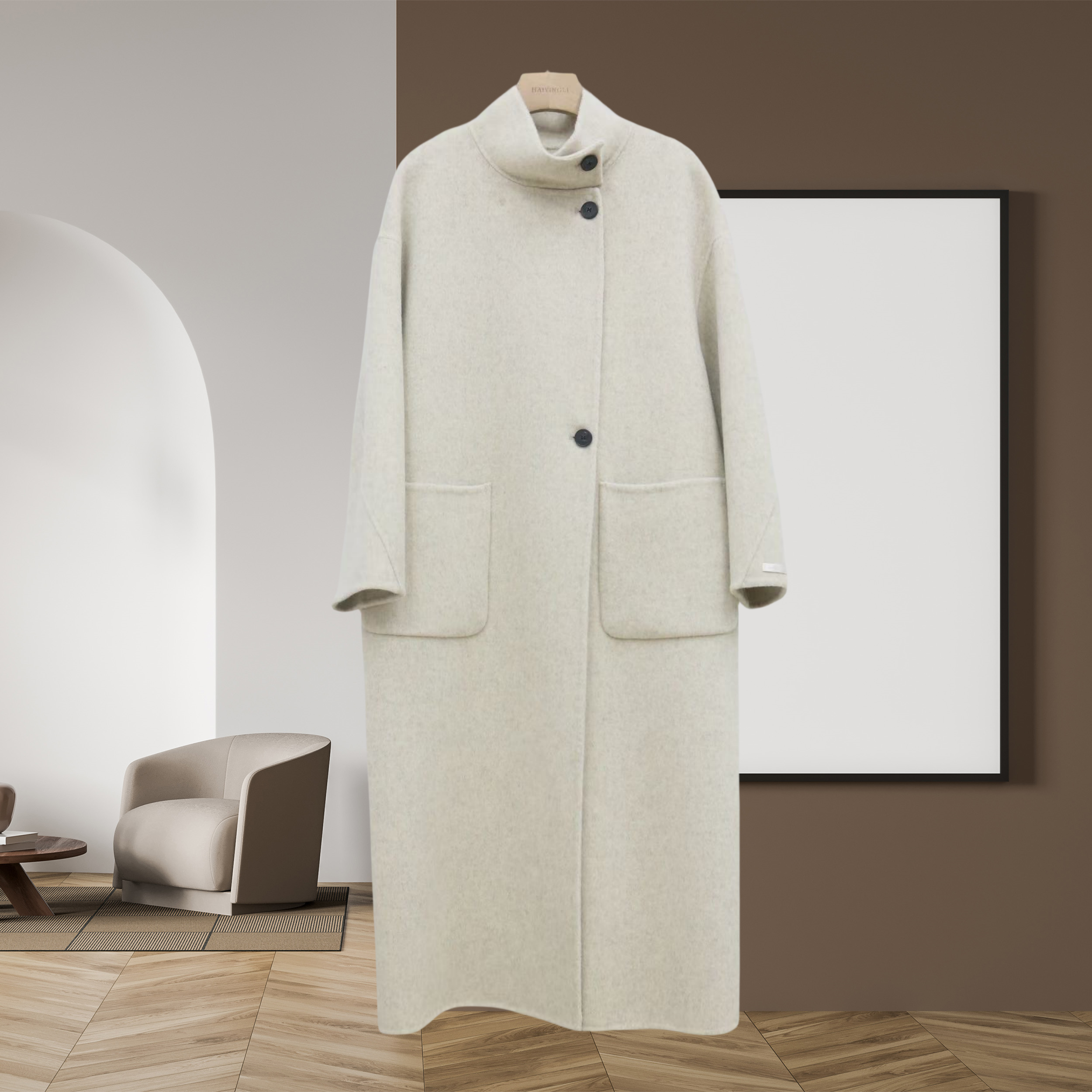 2025秋冬新款韩版高级感双面羊毛大衣女阔版立领系带长款毛呢外套,女装/女士精品,毛呢外套,淘宝优惠券,粉丝福利购,淘宝优惠卷