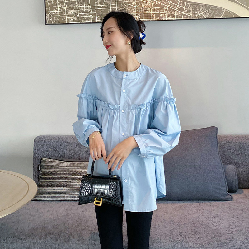 임부복 셔츠 봄 가을 상의 패셔너블한 신상 임부복 봄 루즈 캐주얼 셔츠 중간 기장 가디건 트렌디