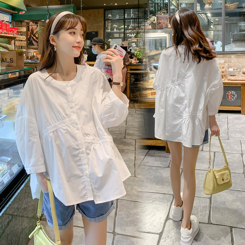 출산 봄 정장 여성용 패셔너블한 얇은 봄 가을 루즈한 불규칙 인형 셔츠 상의 트렌디한 엄마를 위한 투피스 세트