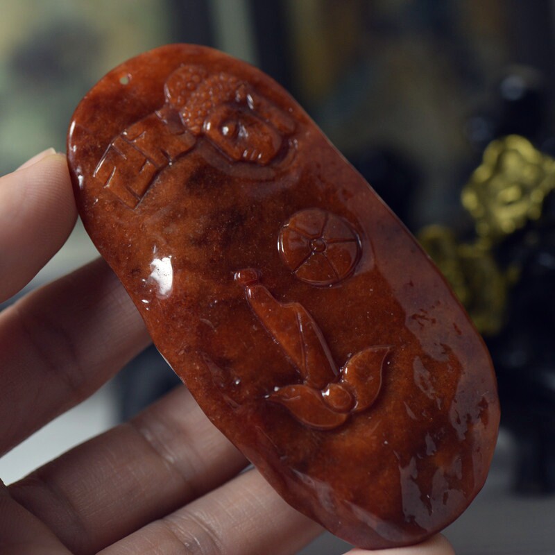 翡翠玉佛悟道佛牌吊坠 红翡玉佛牌颈饰挂件 四会工厂店保真送证