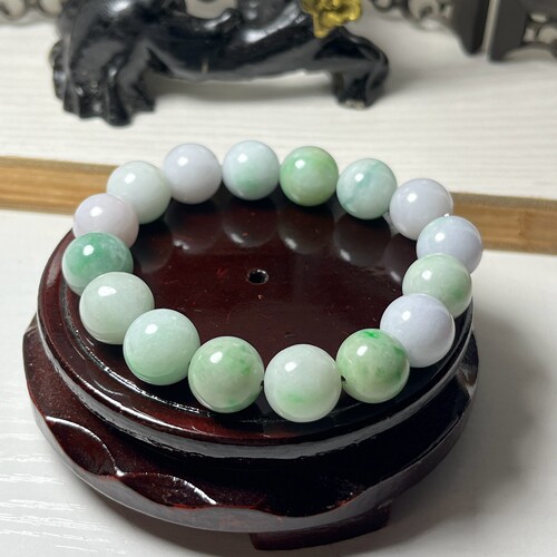 13mm缅甸A货翡翠佛珠手链证书