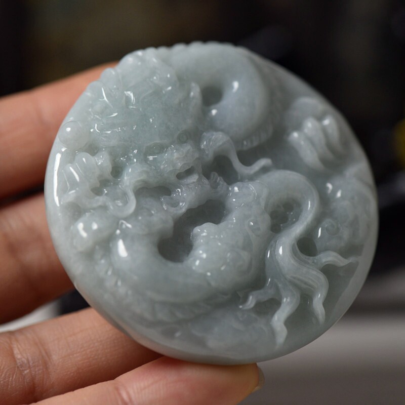 翡翠玉石A货龙牌 龙行四海玉雕缅甸玉器珠宝首饰吊坠 保真送证书