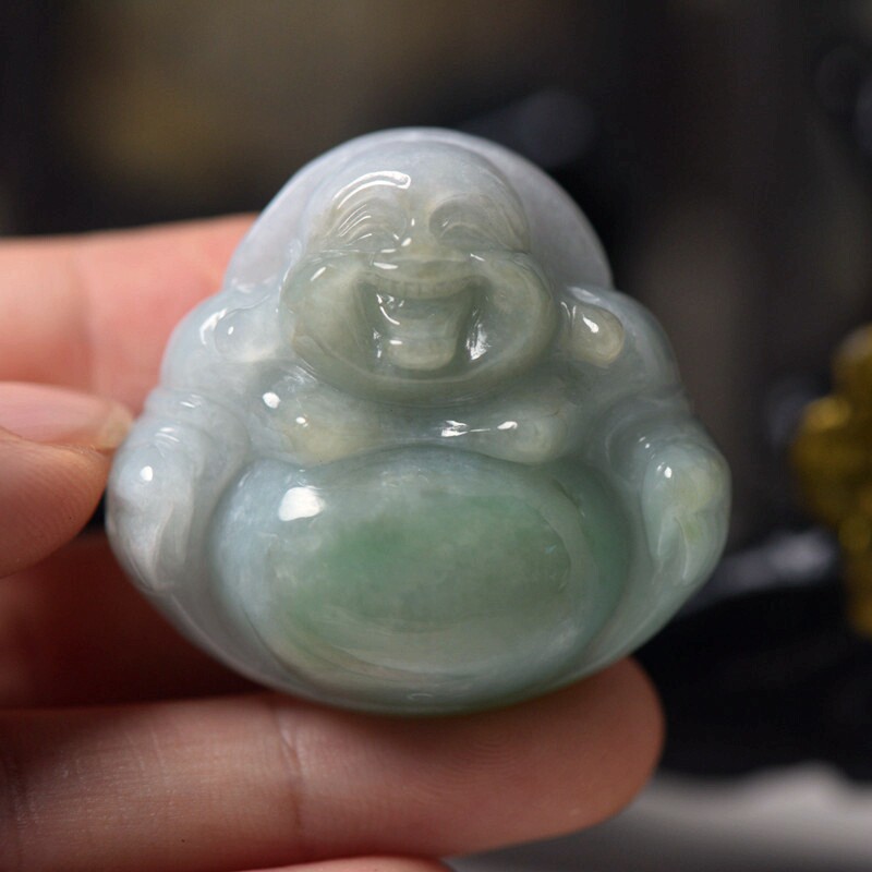 翡翠玉石A货玉佛大肚佛 缅甸玉器佛公佛牌珠宝首饰 保真送证书