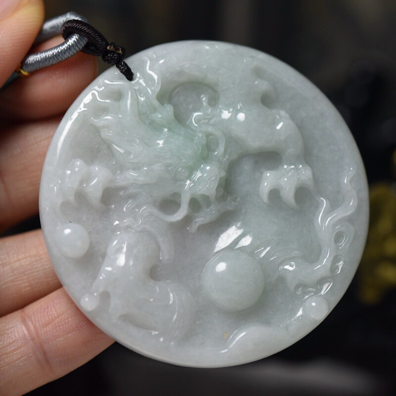 翡翠玉石龙牌吊坠 缅甸天然A货龙行四海颈饰挂件保真送证