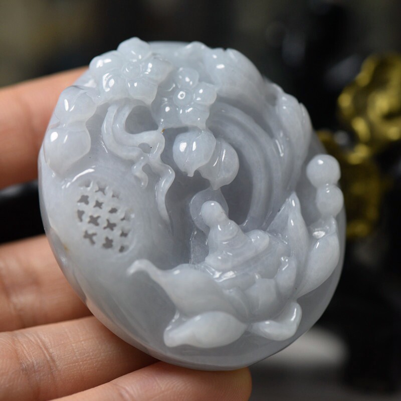 翡翠玉石A货莲花悟道玉佛吊坠 缅甸玉器佛公佛牌珠宝首饰 送证书